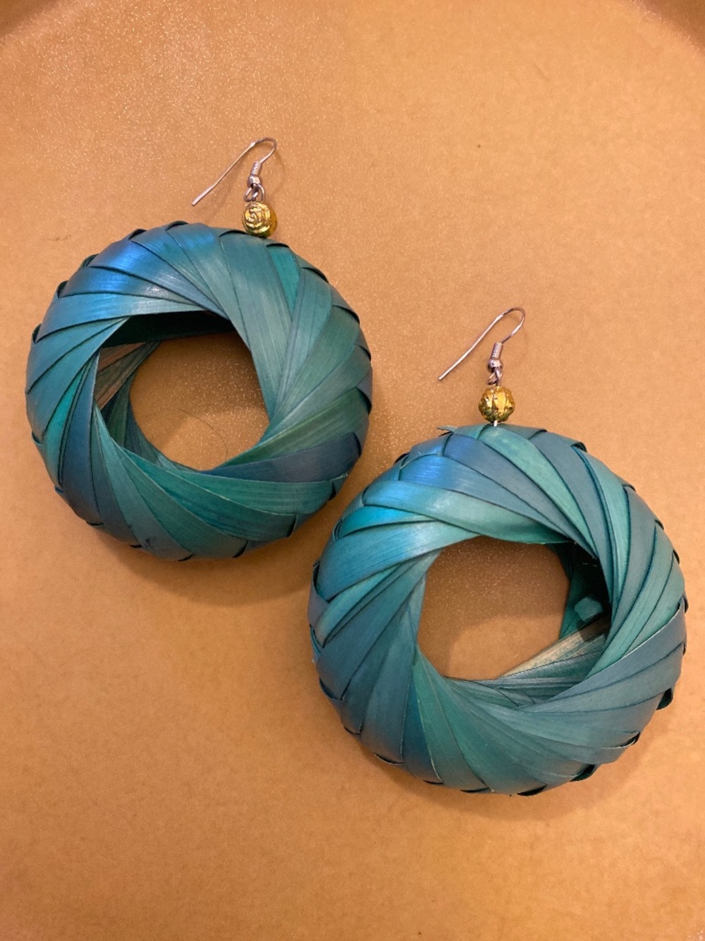 Handmade Green Ribbon Earrings from Mexico